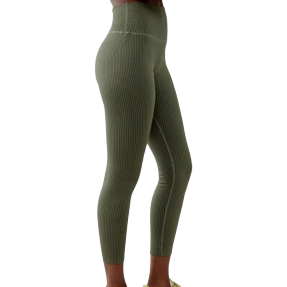 Good American Ribbed Olive Green High Waist Crop Seamless Leggings Women's 3/4 L